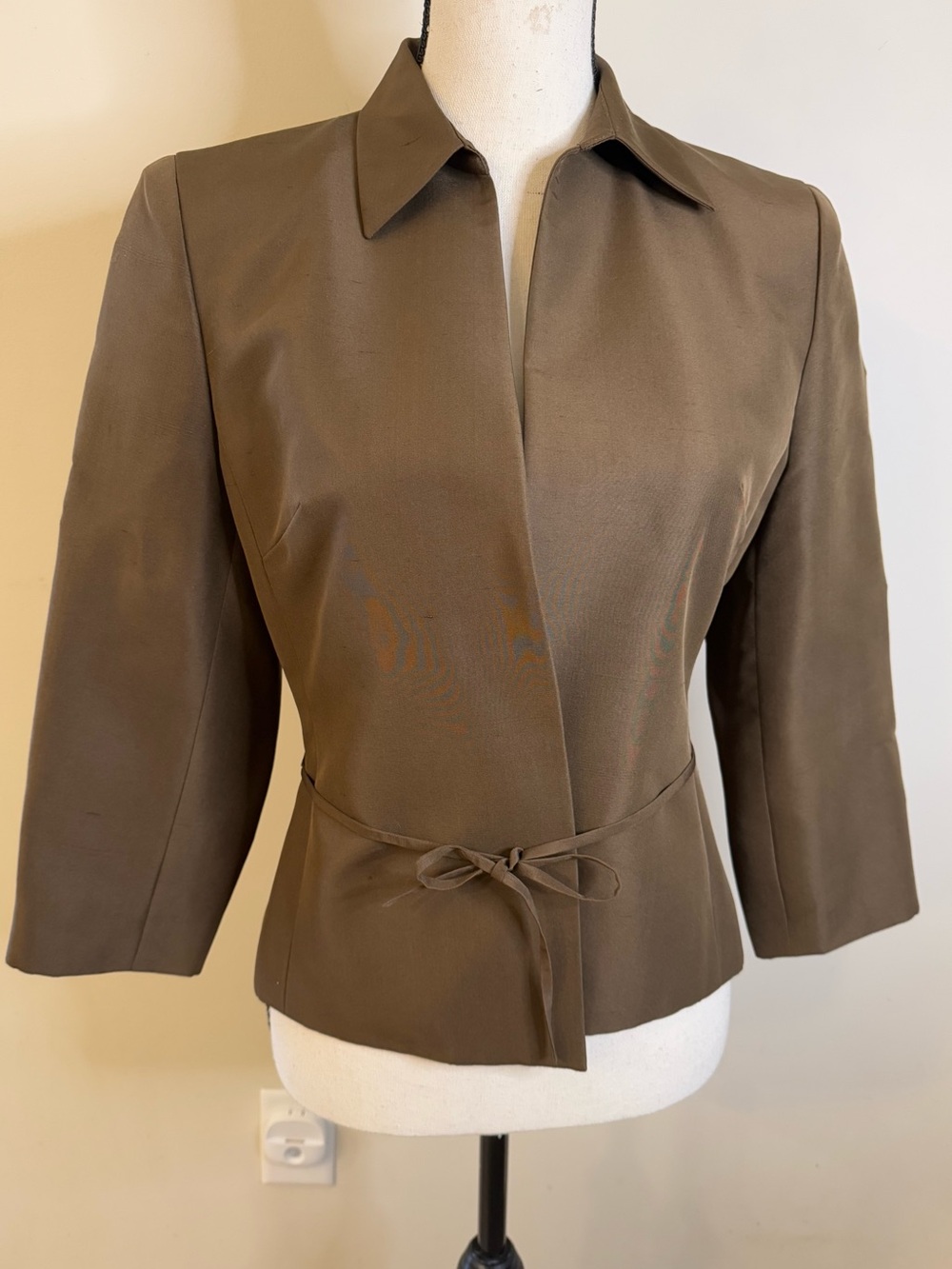Ann Taylor Loft 100% silk army green avant garde jacket SZ4